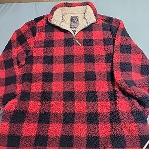 Cabin Fever by Ramatex Sherpa Pullover Red Black Plaid Fleece Mens 2XL